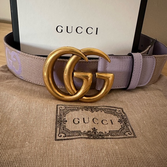 NWB Gucci GG Marmont Jumbo GG Belt Beige/Lilac - Picture 5 of 16